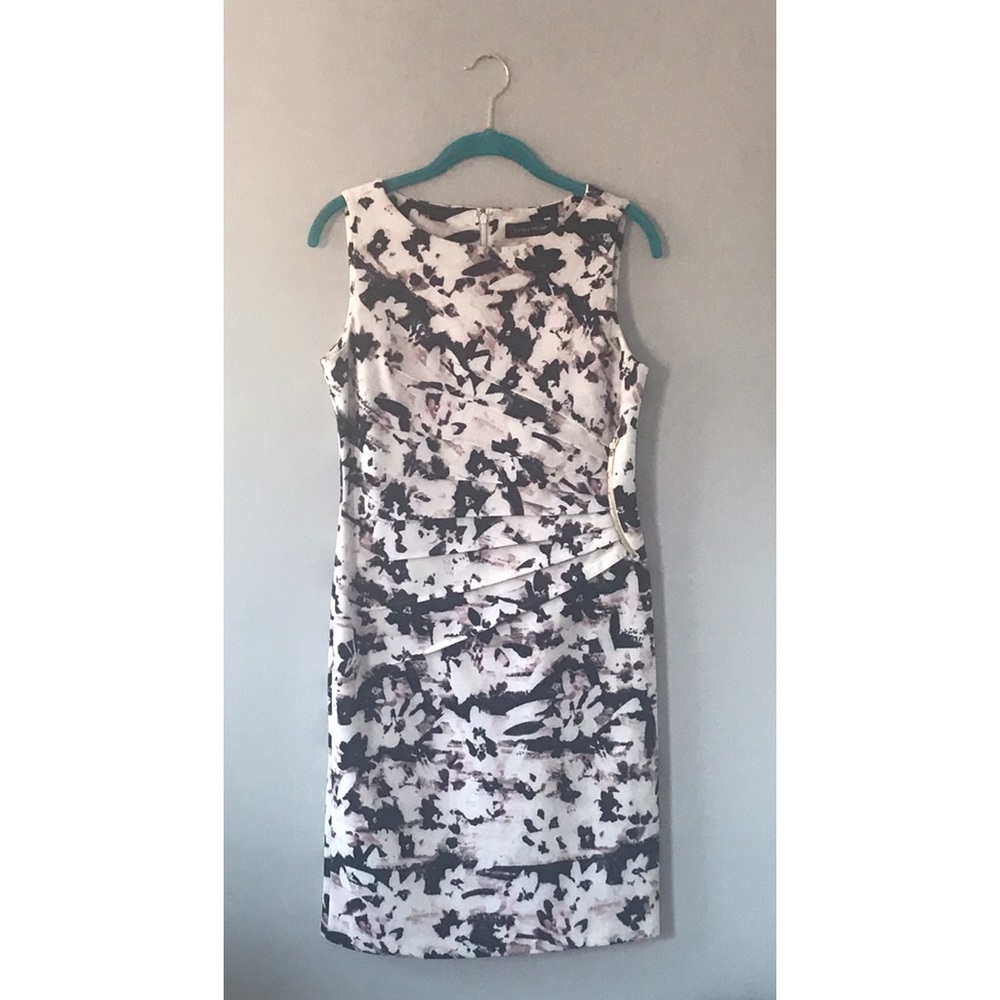 Ivanka Trump Floral Side Ruche Scuba Dress Zipper